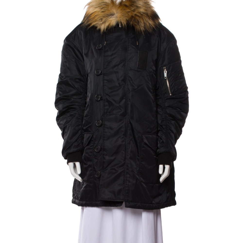 The Kooples Black Utility Jacket Parka with Faux Fur Trim GUC - Picture 7 of 9